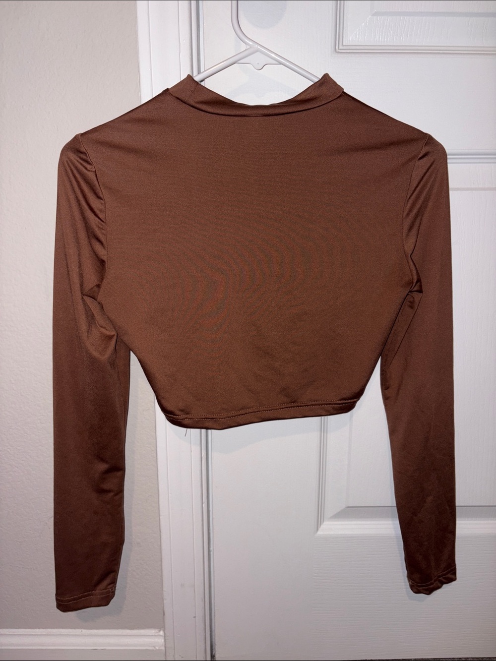 Women's Brown Long-Sleeve Mock Neck Crop Top - Picture 2 of 3